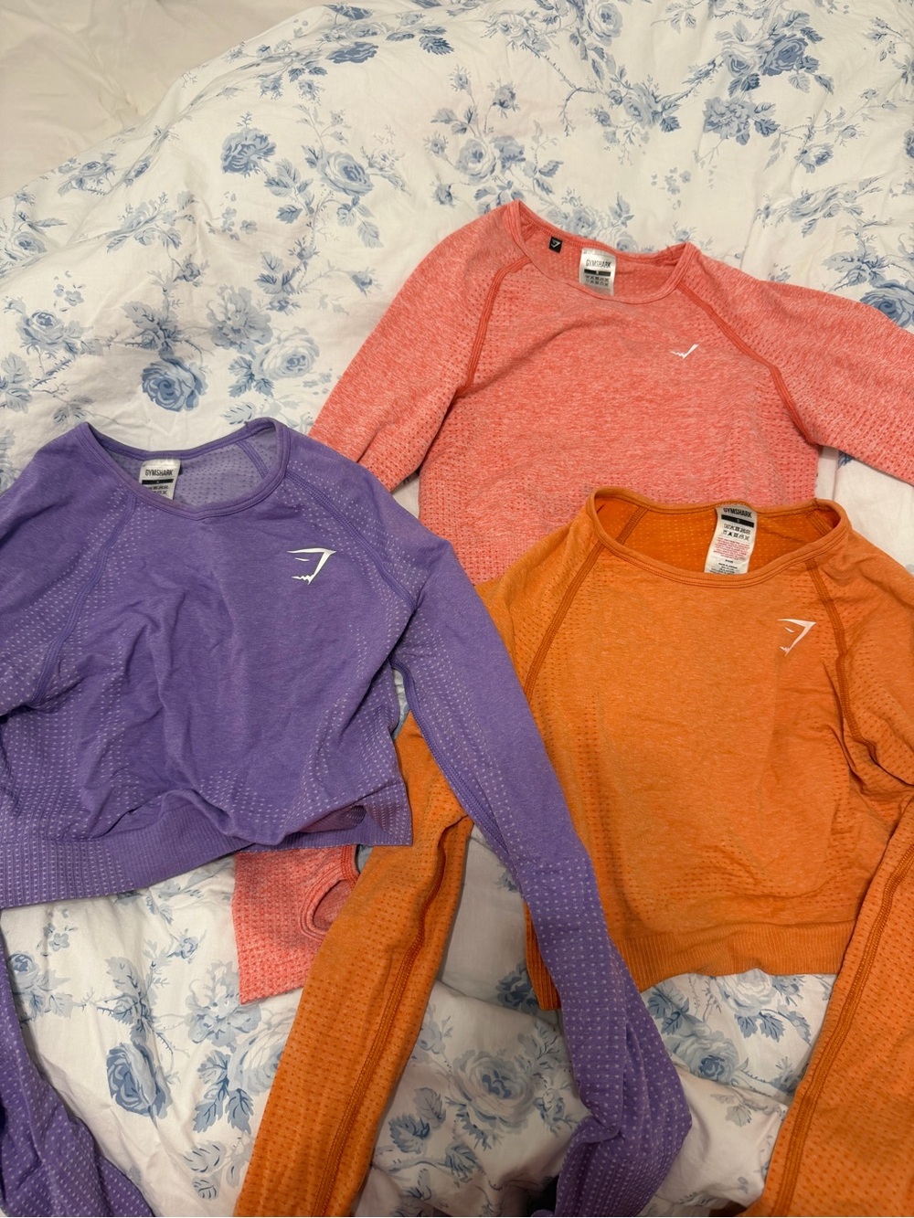 Gymshark Purple, Coral, and Orange Long-Sleeve Workout Tops
